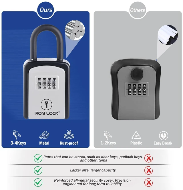 Alt view image 5 of 7 - ® Small Portable Key Lock Box with Code, U-Shackle (Small, Grey) U-shackle opens fully out to loop over a handle, gate, latch or rail; rolling combination dials, no app, no battery