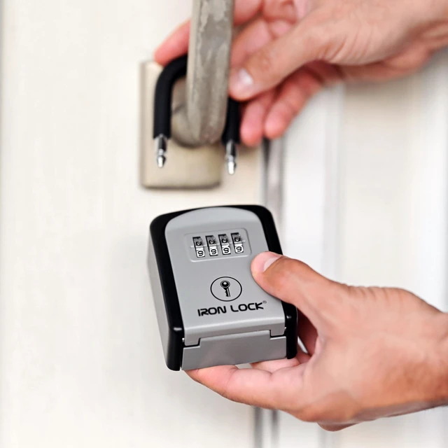Alt view image 4 of 7 - ® Small Portable Key Lock Box with Code, U-Shackle (Small, Grey) U-shackle opens fully out to loop over a handle, gate, latch or rail; rolling combination dials, no app, no battery