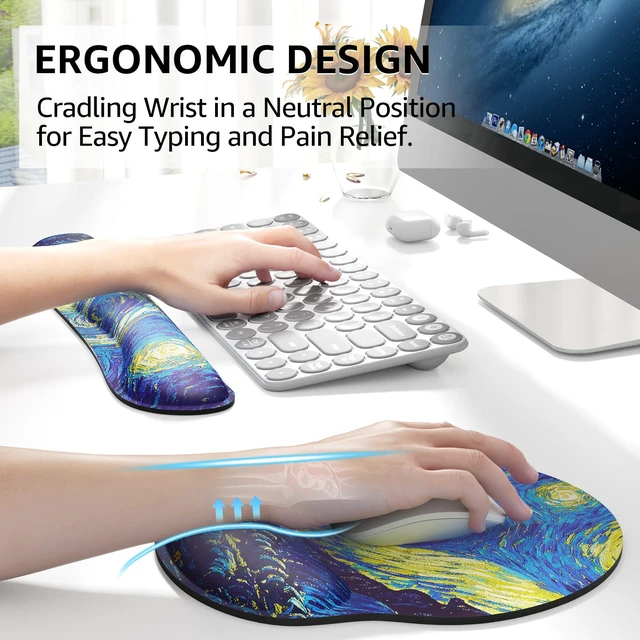 Alt view image 2 of 6 - Keyboard Wrist Rest & Mouse Pad with Wrist Rest, Starry Night Memory Foam Wrist Support, Ergonomic Design, Non-Slip Base, Office and Home Use
