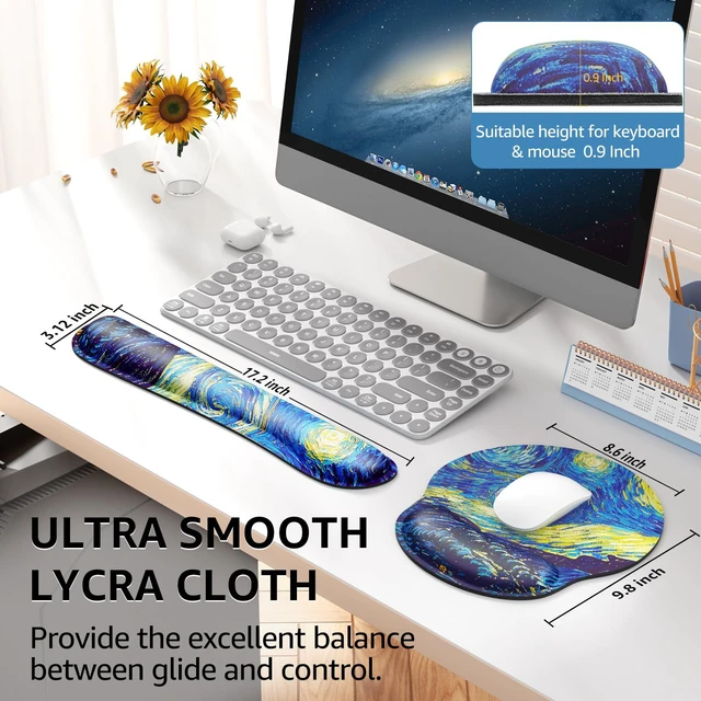 Alt view image 5 of 6 - Keyboard Wrist Rest & Mouse Pad with Wrist Rest, Starry Night Memory Foam Wrist Support, Ergonomic Design, Non-Slip Base, Office and Home Use