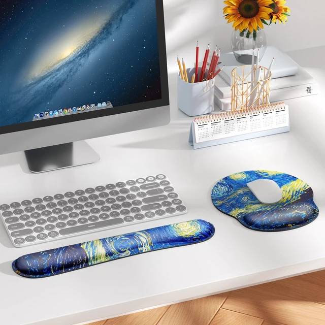 Alt view image 6 of 6 - Keyboard Wrist Rest & Mouse Pad with Wrist Rest, Starry Night Memory Foam Wrist Support, Ergonomic Design, Non-Slip Base, Office and Home Use
