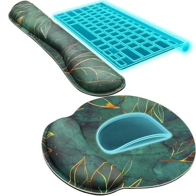 Main image of Keyboard Wrist Rest & Mouse Pad with Wrist Rest, Green Leaves Memory Foam Wrist Support, Ergonomic Design, Non-Slip Base, Office and Home Use