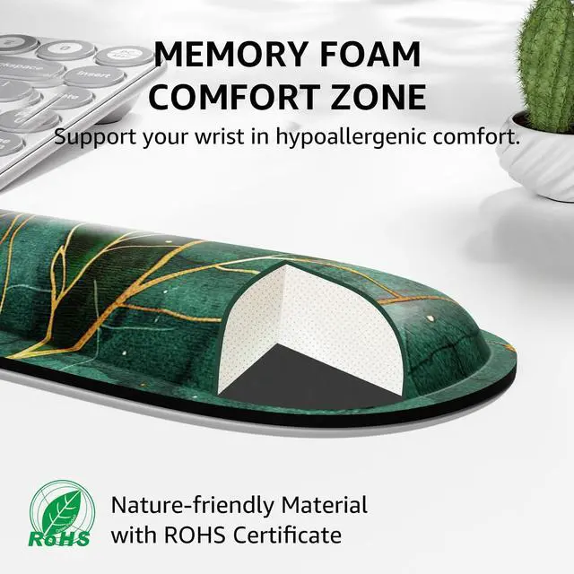 Alt view image 3 of 6 - Keyboard Wrist Rest & Mouse Pad with Wrist Rest, Green Leaves Memory Foam Wrist Support, Ergonomic Design, Non-Slip Base, Office and Home Use