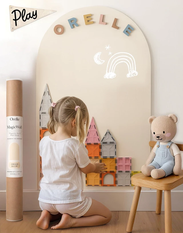 Main image of MagicWall | Magnetic Arch Wall Decal Repositionable & Renter-Friendly | Peel & Stick Magnetic Wall Decal Chalkboard | Playroom Essentials | Large 24 x 39 | Cream