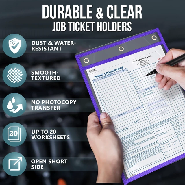 Alt view image 3 of 7 - 50 Pack Job Ticket Holders 9x12 inch - Colored Work Order Plastic Sleeves Shop Ticket Holders Dry Erase Pocket Sleeves Dry Erase Pockets Clear Pocket Sleeve Tickets Holder Plastic Sleeve