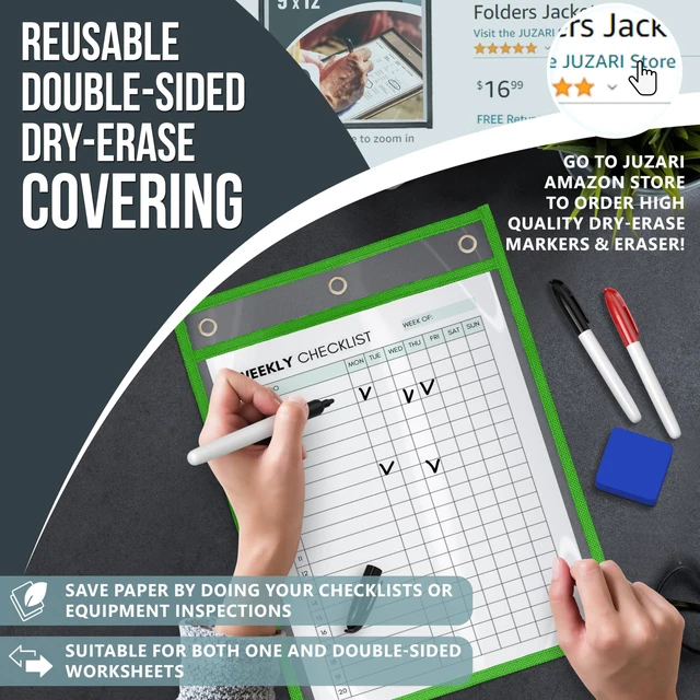 Alt view image 7 of 7 - 50 Pack Job Ticket Holders 9x12 inch - Colored Work Order Plastic Sleeves Shop Ticket Holders Dry Erase Pocket Sleeves Dry Erase Pockets Clear Pocket Sleeve Tickets Holder Plastic Sleeve
