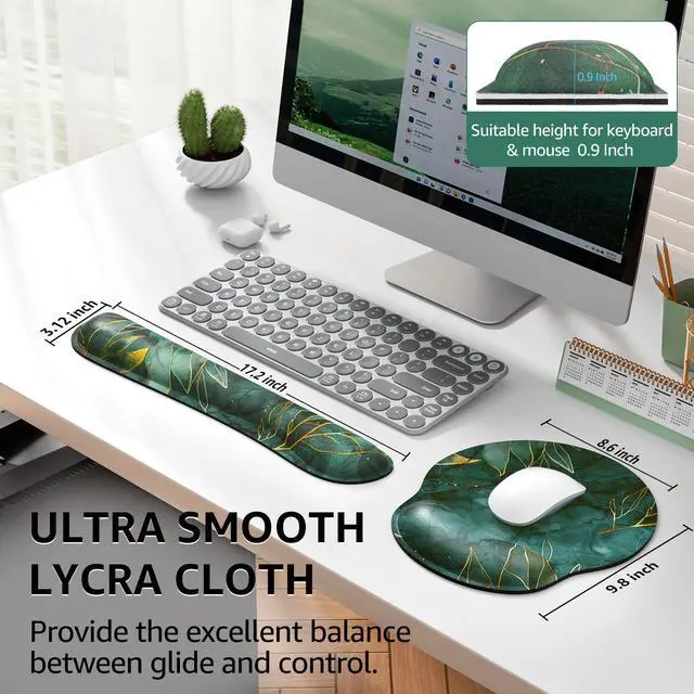 Alt view image 5 of 6 - Keyboard Wrist Rest & Mouse Pad with Wrist Rest, Green Leaves Memory Foam Wrist Support, Ergonomic Design, Non-Slip Base, Office and Home Use