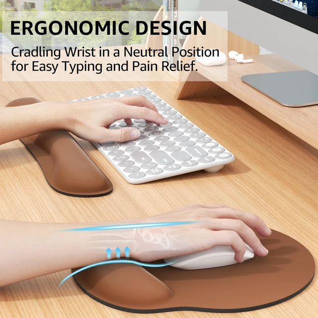 Alt view image 2 of 6 - Keyboard Wrist Rest & Mouse Pad with Wrist Rest, Coffee Brown Memory Foam Wrist Support, Ergonomic Design, Non-Slip Base, Office and Home Use