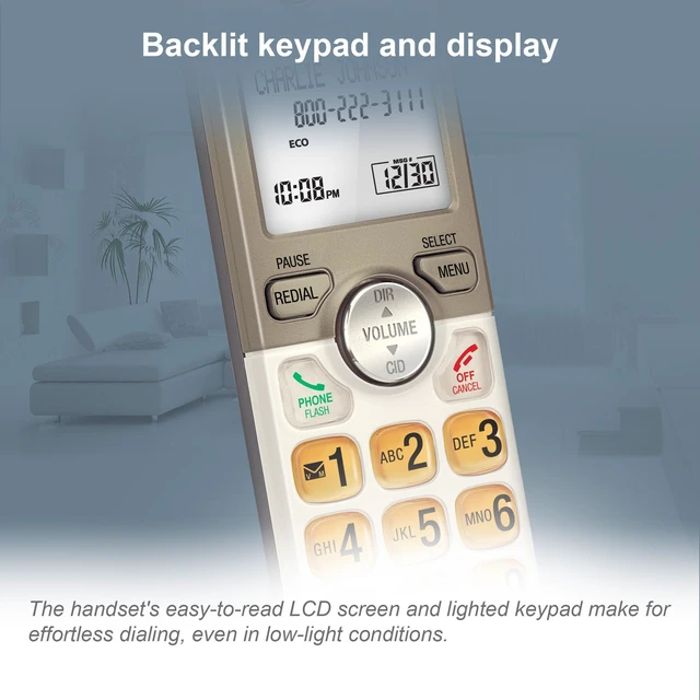 Alt view image 4 of 7 - EL52213 2-Handset Cordless Phone, Light Champagne Digital Answering System, Extra-Large Backlit Keys, Caller ID/Call Waiting, DECT 6.0, Expandable Speakerphone