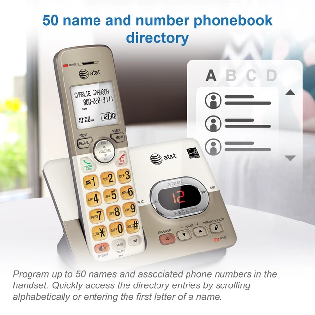 Alt view image 3 of 7 - EL52213 2-Handset Cordless Phone, Light Champagne Digital Answering System, Extra-Large Backlit Keys, Caller ID/Call Waiting, DECT 6.0, Expandable Speakerphone