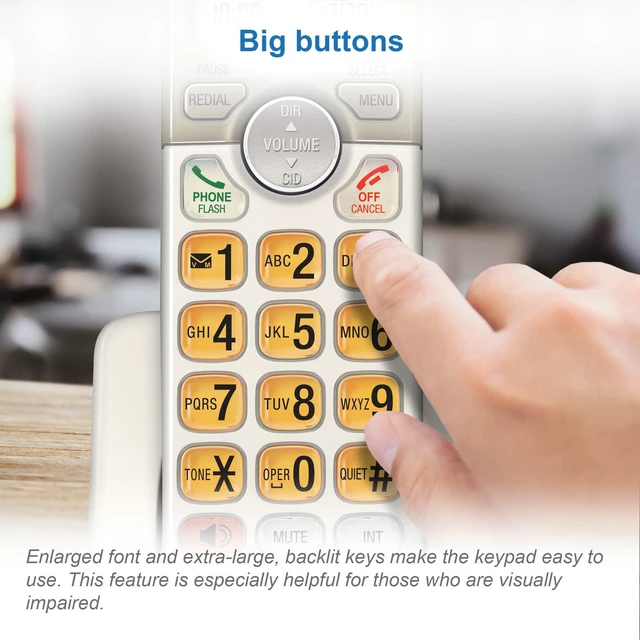 Alt view image 5 of 7 - EL52213 2-Handset Cordless Phone, Light Champagne Digital Answering System, Extra-Large Backlit Keys, Caller ID/Call Waiting, DECT 6.0, Expandable Speakerphone