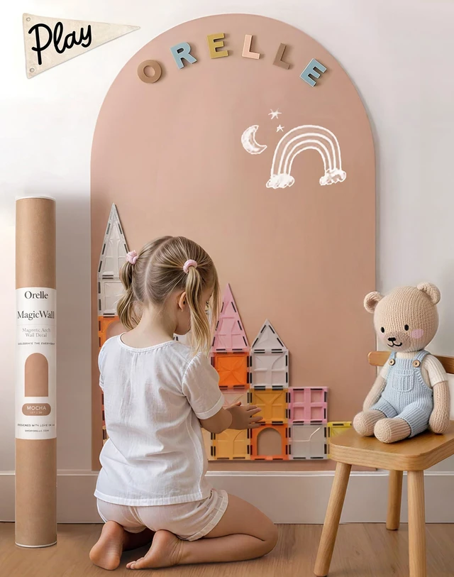 Main image of MagicWall | Magnetic Arch Wall Decal Repositionable & Renter-Friendly | Peel & Stick Magnetic Wall Decal Chalkboard | Playroom Essentials | Large 24 x 39 | Mocha