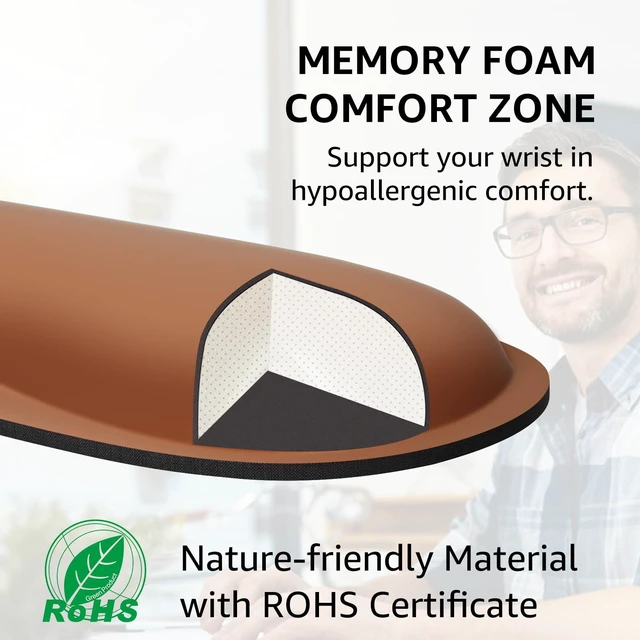 Alt view image 3 of 6 - Keyboard Wrist Rest & Mouse Pad with Wrist Rest, Coffee Brown Memory Foam Wrist Support, Ergonomic Design, Non-Slip Base, Office and Home Use