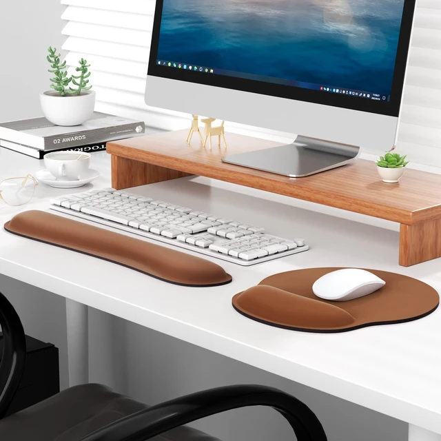 Alt view image 6 of 6 - Keyboard Wrist Rest & Mouse Pad with Wrist Rest, Coffee Brown Memory Foam Wrist Support, Ergonomic Design, Non-Slip Base, Office and Home Use