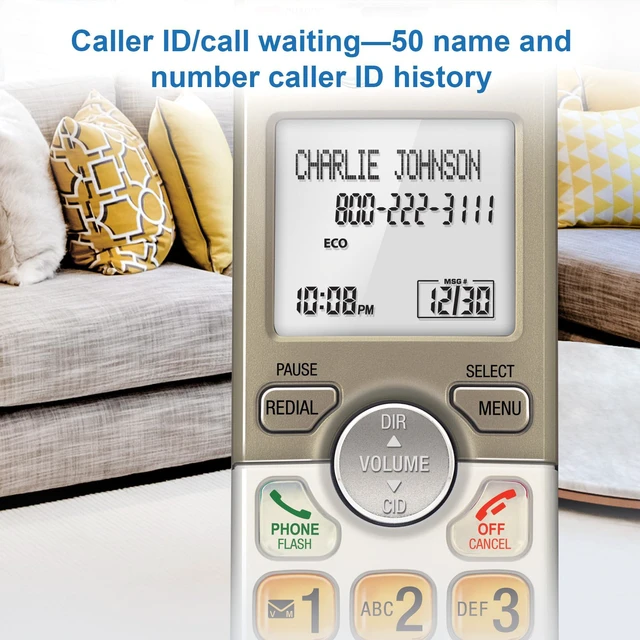 Alt view image 6 of 7 - EL52213 2-Handset Cordless Phone, Light Champagne Digital Answering System, Extra-Large Backlit Keys, Caller ID/Call Waiting, DECT 6.0, Expandable Speakerphone