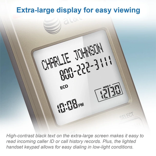 Alt view image 7 of 7 - EL52213 2-Handset Cordless Phone, Light Champagne Digital Answering System, Extra-Large Backlit Keys, Caller ID/Call Waiting, DECT 6.0, Expandable Speakerphone