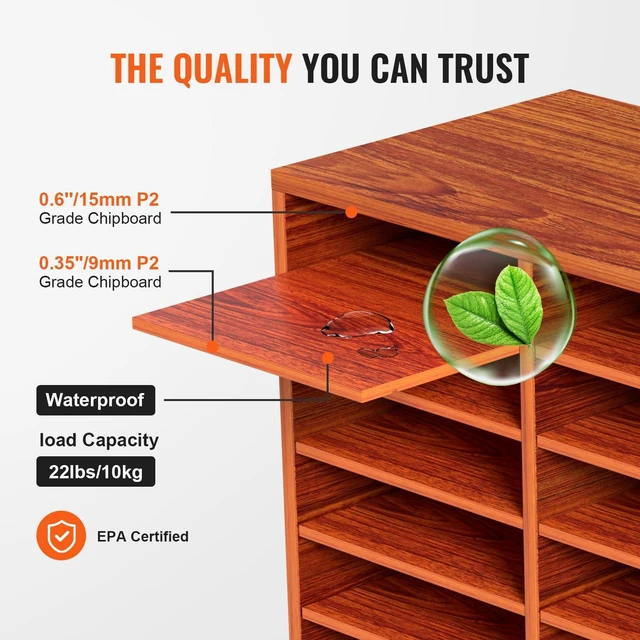 Alt view image 3 of 7 - 27 Compartments Wood Literature Organizer, Adjustable Shelves, Medium Density Fiberboard Mail Center, Office Home School Storage for Files, Documents, Papers, Magazines, Brown