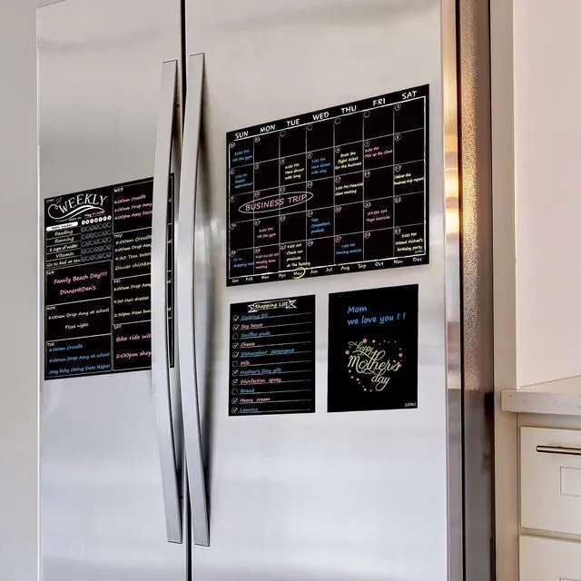 Alt view image 6 of 7 - Magnetic Chalkboard Monthly Calendar - Weekly Planner Blackboard Combo Set w/Neon Bright Liquid Chalk Markers - Bonus Grocery List and Notepad Blackboard for Refrigerator Included