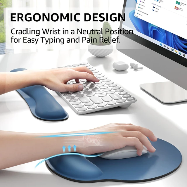 Alt view image 2 of 6 - Keyboard Wrist Rest & Mouse Pad with Wrist Rest, Navy Blue Memory Foam Wrist Support, Ergonomic Design, Non-Slip Base, Office and Home Use