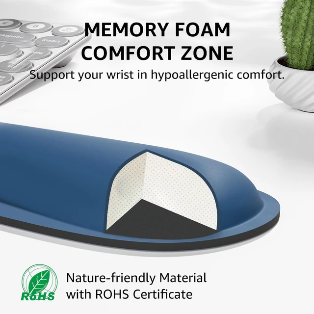 Alt view image 3 of 6 - Keyboard Wrist Rest & Mouse Pad with Wrist Rest, Navy Blue Memory Foam Wrist Support, Ergonomic Design, Non-Slip Base, Office and Home Use