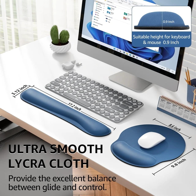 Alt view image 5 of 6 - Keyboard Wrist Rest & Mouse Pad with Wrist Rest, Navy Blue Memory Foam Wrist Support, Ergonomic Design, Non-Slip Base, Office and Home Use