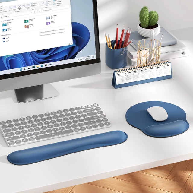 Alt view image 6 of 6 - Keyboard Wrist Rest & Mouse Pad with Wrist Rest, Navy Blue Memory Foam Wrist Support, Ergonomic Design, Non-Slip Base, Office and Home Use