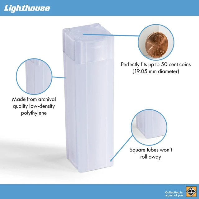 Alt view image 3 of 5 - LIGHTHOUSE - Square Coin Tubes - Convenient Push Top, Virtually Unbreakable, Acid Free and Archival Quality - Coin Tubes for US Penny, 100 Pack