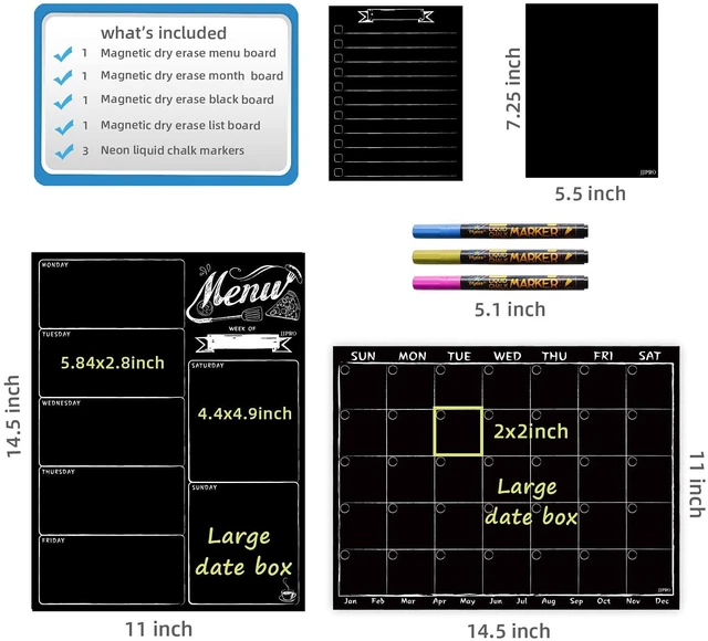 Alt view image 2 of 7 - Magnetic Chalkboard Monthly Calendar - Weekly Meal Planning Blackboard Combo Set with Neon Bright Liquid Chalk Markers - Bonus Grocery List and Notepad Blackboard for Refrigerator Included