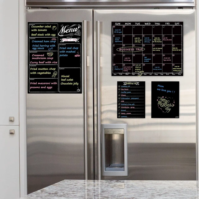 Alt view image 5 of 7 - Magnetic Chalkboard Monthly Calendar - Weekly Meal Planning Blackboard Combo Set with Neon Bright Liquid Chalk Markers - Bonus Grocery List and Notepad Blackboard for Refrigerator Included