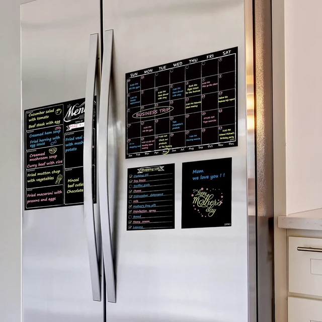 Alt view image 6 of 7 - Magnetic Chalkboard Monthly Calendar - Weekly Meal Planning Blackboard Combo Set with Neon Bright Liquid Chalk Markers - Bonus Grocery List and Notepad Blackboard for Refrigerator Included