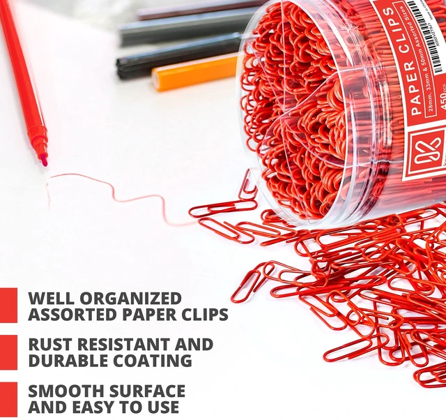 Alt view image 3 of 7 - 450 Red Color Paper Clips Assorted Sizes Small, Medium and Large Paper Clips for Paperwork Ideal for Home, School and Office Use (Assorted, Red)