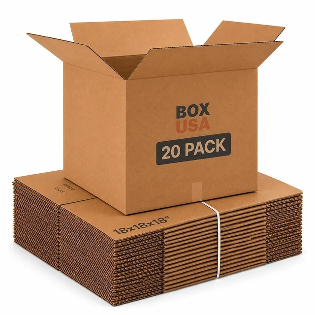 Main image of Cube Shipping Boxes 18"L x 18"W x 18"H (20-Pack) - Medium Corrugated Cardboard Packaging Boxes for Shipping, Packing, Moving, and Storage at Home, Office, or Business
