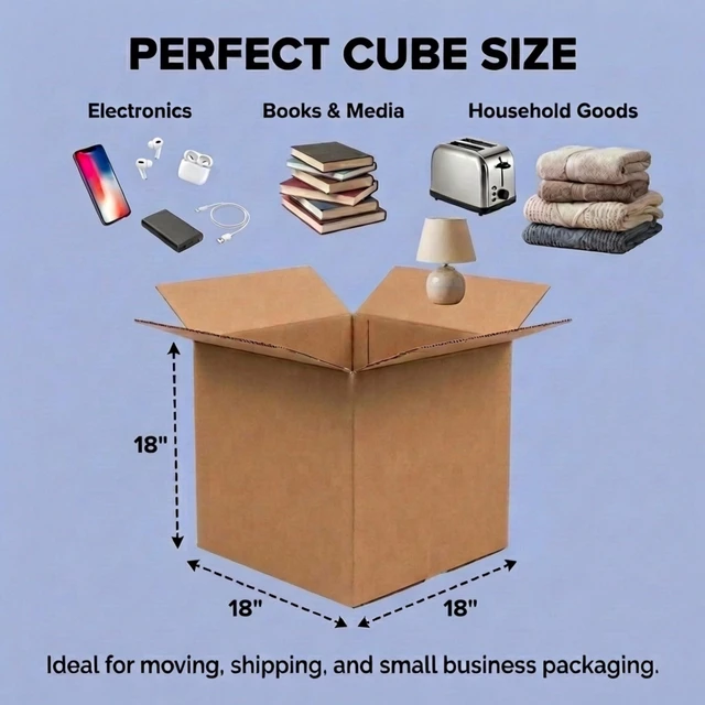 Alt view image 4 of 7 - Cube Shipping Boxes 18"L x 18"W x 18"H (20-Pack) - Medium Corrugated Cardboard Packaging Boxes for Shipping, Packing, Moving, and Storage at Home, Office, or Business