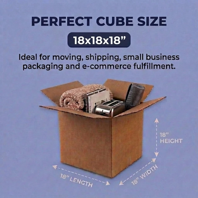 Alt view image 2 of 7 - Cube Shipping Boxes 18"L x 18"W x 18"H (20-Pack) - Medium Corrugated Cardboard Packaging Boxes for Shipping, Packing, Moving, and Storage at Home, Office, or Business