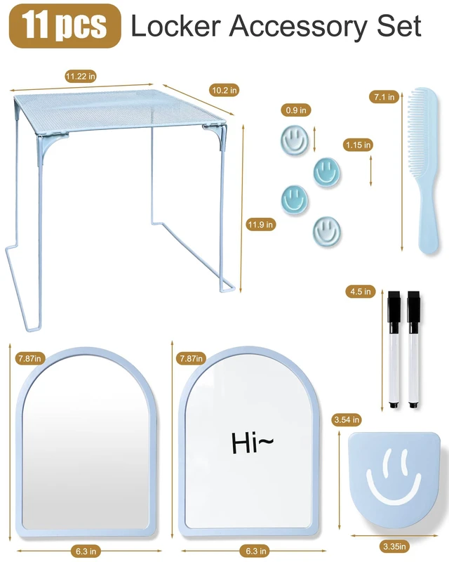 Alt view image 6 of 7 - 11 pcs -Blue Locker Accessories, Locker Decorations Including Mirrors, whiteboards, Magnets and organizing Supplies. Ideal for Back-to-School Essentials and The Office (11 Pcs - Blue)
