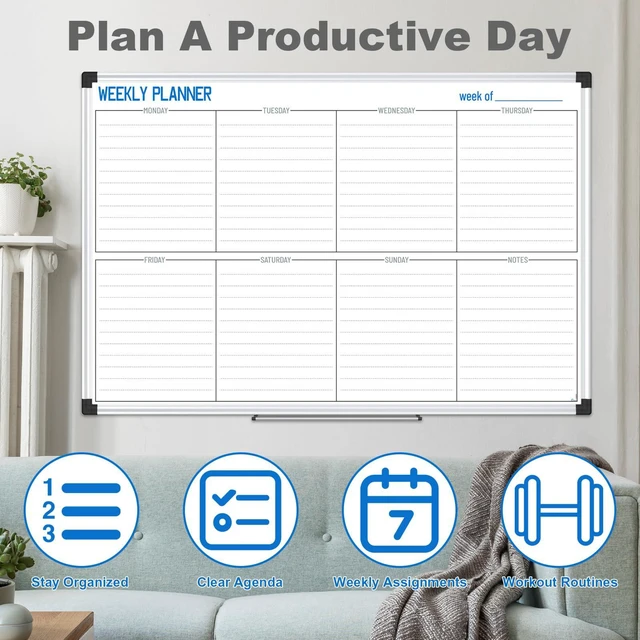 Alt view image 4 of 7 - XBoard Magnetic Weekly Planner Whiteboard 36 x 24 Inches Versatile Dry Erase Weekly Calendar with Aluminum Frame for Home, Office, School Organization