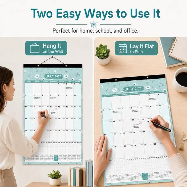 Alt view image 6 of 7 - Large Wall Calendar 2026-2027, 18 Months, Jul 2026-Dec 2027, 15x22, Floral Habit Tracker, Wall or Desk Use, Bonus Planning StickersSpacious Writing Blocks, Julian Dates & Full-Year Reference