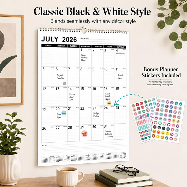 Alt view image 4 of 7 - Large Wall Calendar 2026-2027 18-Month, Jul 2026-Dec 2027, 15x22in Extra Large Hanging Calendar Spacious Lined Blocks, 120 GSM Thick Paper, Twin-Wire Binding, Bonus Planner Stickers