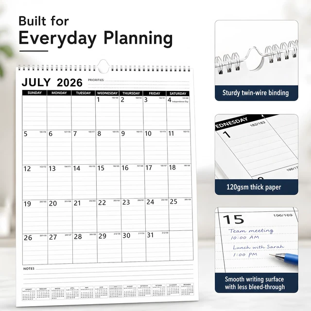 Alt view image 3 of 7 - Large Wall Calendar 2026-2027 18-Month, Jul 2026-Dec 2027, 15x22in Extra Large Hanging Calendar Spacious Lined Blocks, 120 GSM Thick Paper, Twin-Wire Binding, Bonus Planner Stickers