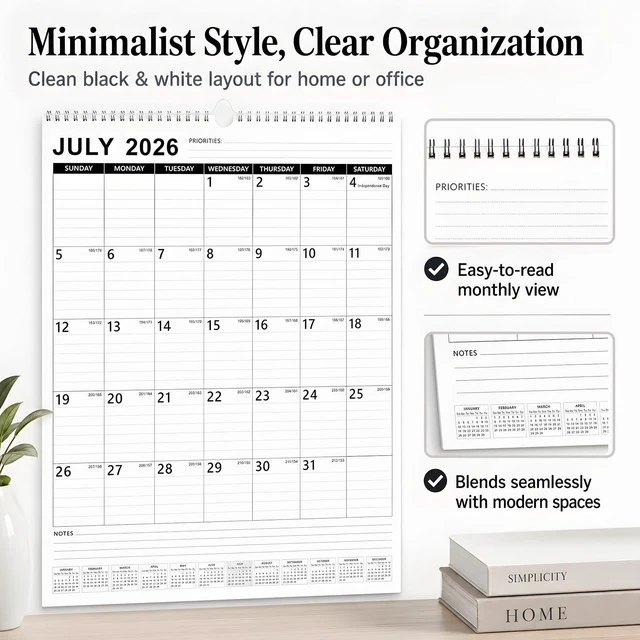 Alt view image 5 of 7 - Large Wall Calendar 2026-2027 18-Month, Jul 2026-Dec 2027, 15x22in Extra Large Hanging Calendar Spacious Lined Blocks, 120 GSM Thick Paper, Twin-Wire Binding, Bonus Planner Stickers