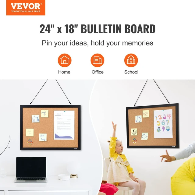 Alt view image 2 of 7 - Cork Board for Walls, Double-Sided Cork 24" x 18" Bulletin Board Vision Board, Push Pin Board with Framed for Office Home and School