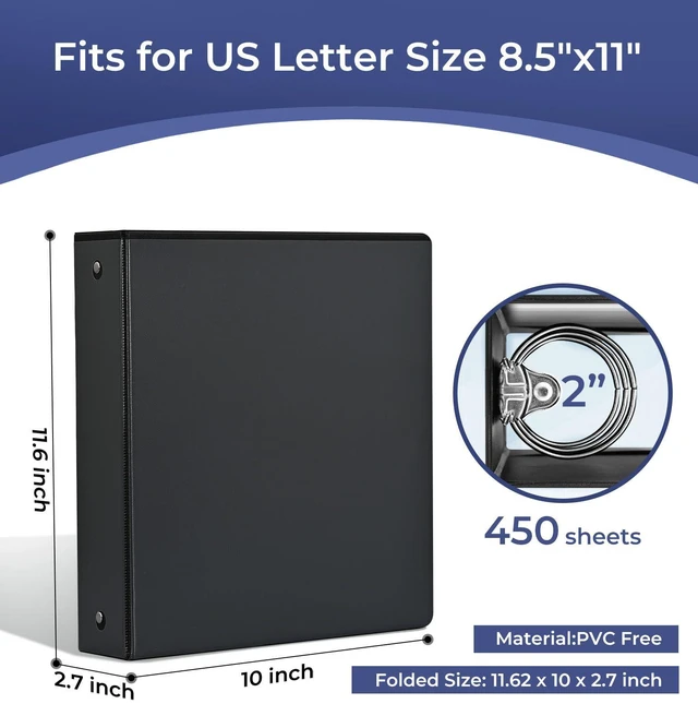 Alt view image 2 of 7 - 1-1/2'' 2-Inch 3-Ring Binder with Pockets, Premium View Binders with Three Ring Binders Holds up to 200/325/450 Sheets US Letter Size, Bulk Pack of 6 (2-inch Black)