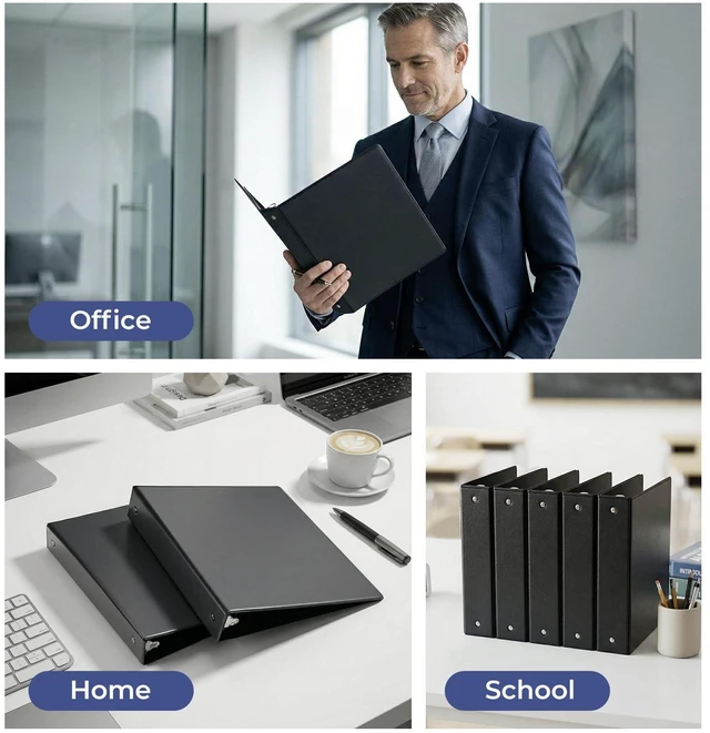 Alt view image 7 of 7 - 1-1/2'' 2-Inch 3-Ring Binder with Pockets, Premium View Binders with Three Ring Binders Holds up to 200/325/450 Sheets US Letter Size, Bulk Pack of 6 (2-inch Black)