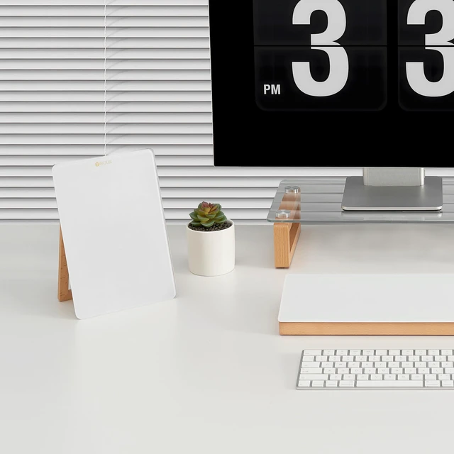 Alt view image 5 of 7 - Desktop Glass Whiteboard with Reversible Wood Stand 9.5"x6.7" Solid Beech Wood & Tempered Glass, Desk Dry Erase Board, Small White Board, For Home & Office