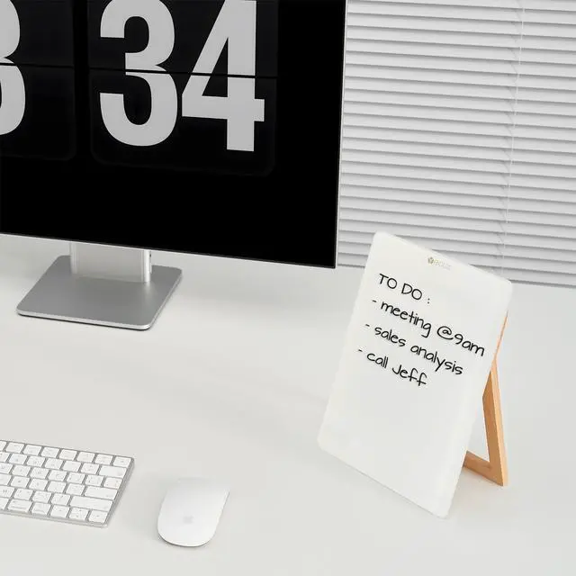 Alt view image 6 of 7 - Desktop Glass Whiteboard with Reversible Wood Stand 9.5"x6.7" Solid Beech Wood & Tempered Glass, Desk Dry Erase Board, Small White Board, For Home & Office