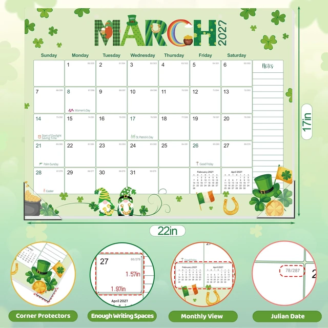 Alt view image 3 of 7 - Desk Calendar 2026-2027 Large 22" x 17" Desktop/Wall Monthly Calendar 19-Month School Year Planner Covers June 2026 to December 2027 with Julian Date&Notes for Easy Organizing
