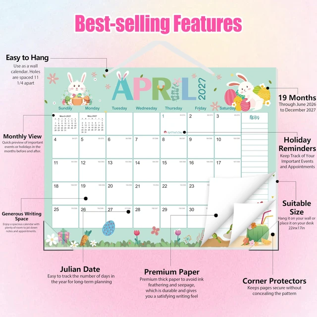 Alt view image 4 of 7 - Desk Calendar 2026-2027 Large 22" x 17" Desktop/Wall Monthly Calendar 19-Month School Year Planner Covers June 2026 to December 2027 with Julian Date&Notes for Easy Organizing