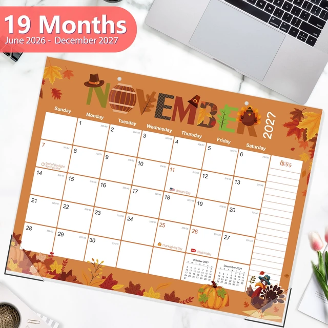 Alt view image 5 of 7 - Desk Calendar 2026-2027 Large 22" x 17" Desktop/Wall Monthly Calendar 19-Month School Year Planner Covers June 2026 to December 2027 with Julian Date&Notes for Easy Organizing