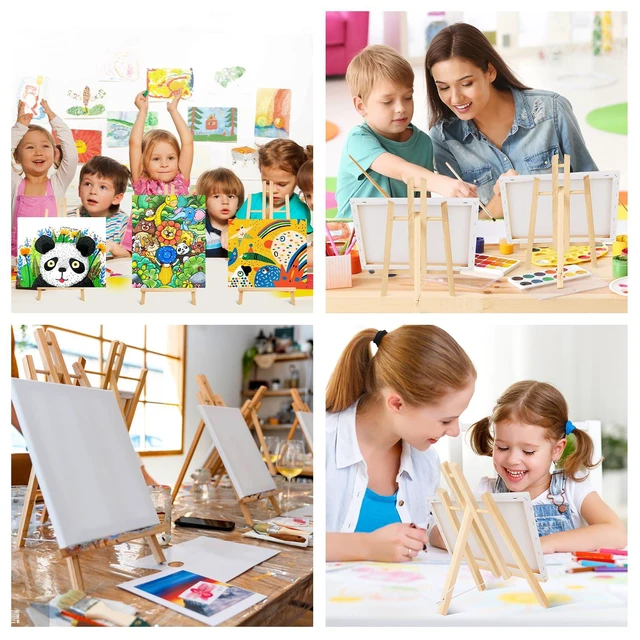 Alt view image 7 of 7 - 16 Pack 11.8" Wood Easels, Tabletop Easel for Painting Painting Party, Displaying Canvas, Kids Student Table School Desktop, Portable Canvas Photo Picture Sign Holder