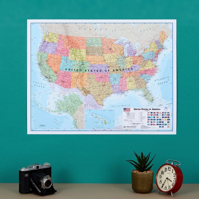 Alt view image 4 of 7 - Laminated World Map & US Map Poster Pack - 17 x 22 in - of the World - & United States - Detailed Cartography
